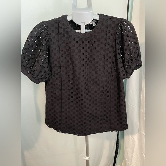 Women's Elizabeth and James Crewneck Volume-Sleeve Eyelet Blouse - Size small - Picture 1 of 7